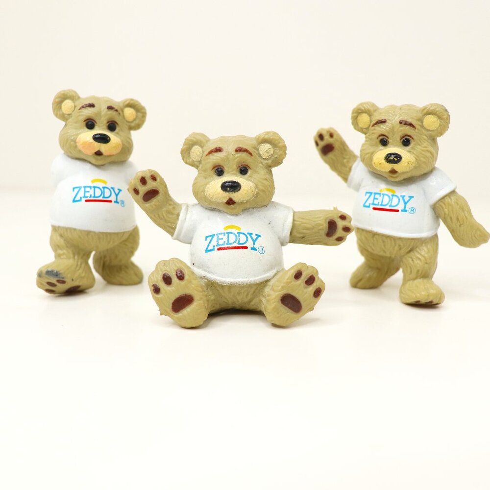 Vintage 80s Zeddy Teddy Bear Lot of 3 Zellers Canada Ad Mascot PVC Figures